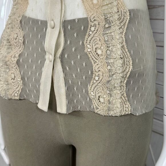 Vintage Express Sheer Lace Mesh Ruffle Coquette Top Blouse Ivory XS Y2K Western - Picture 6 of 12